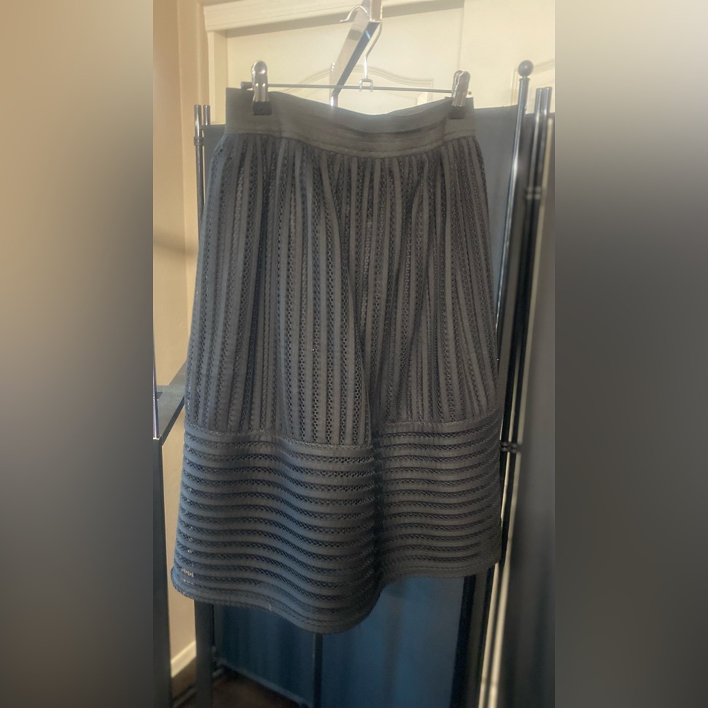 Sensational Collection Black A-line Flare Striped Netting Textured Skirt;